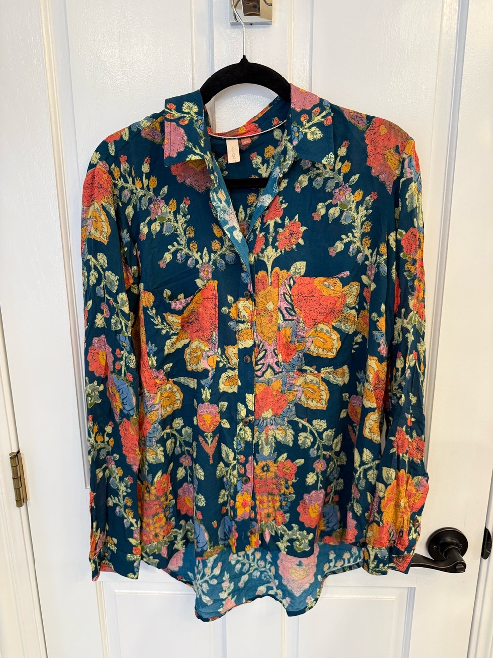 100% Viscose Pilcro by Anthropologie Floral Print Button Down Shirt